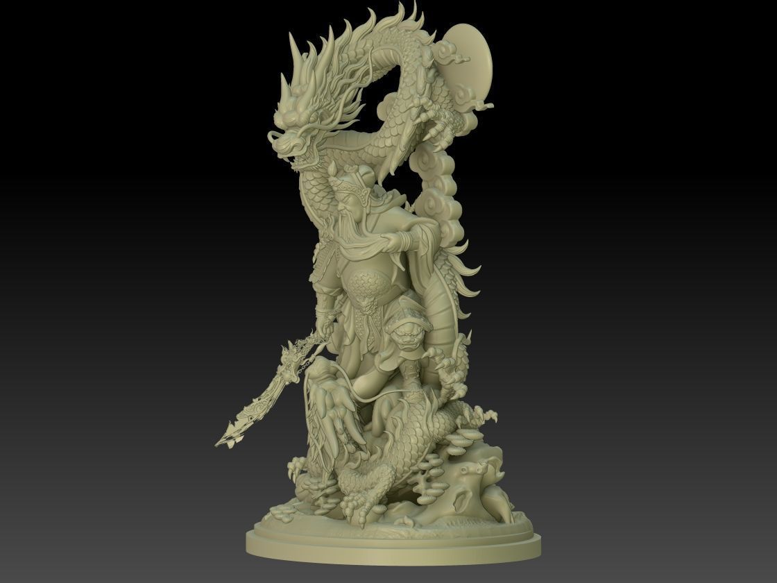 GuanYu with 2 Dragon 3D print model_4