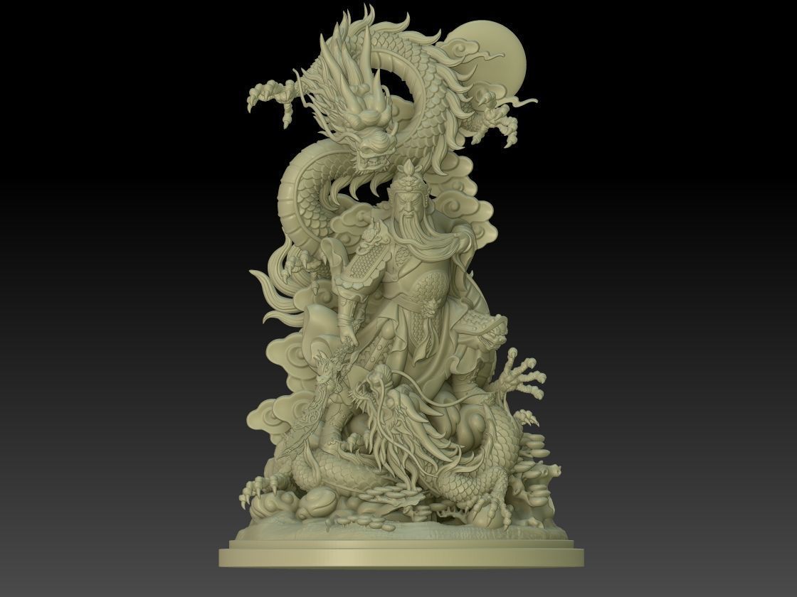 GuanYu with 2 Dragon 3D print model_1