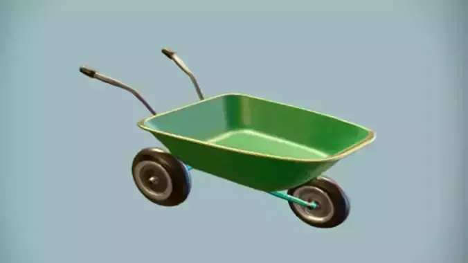 Green wheelbarrow  3D Game Ready Model