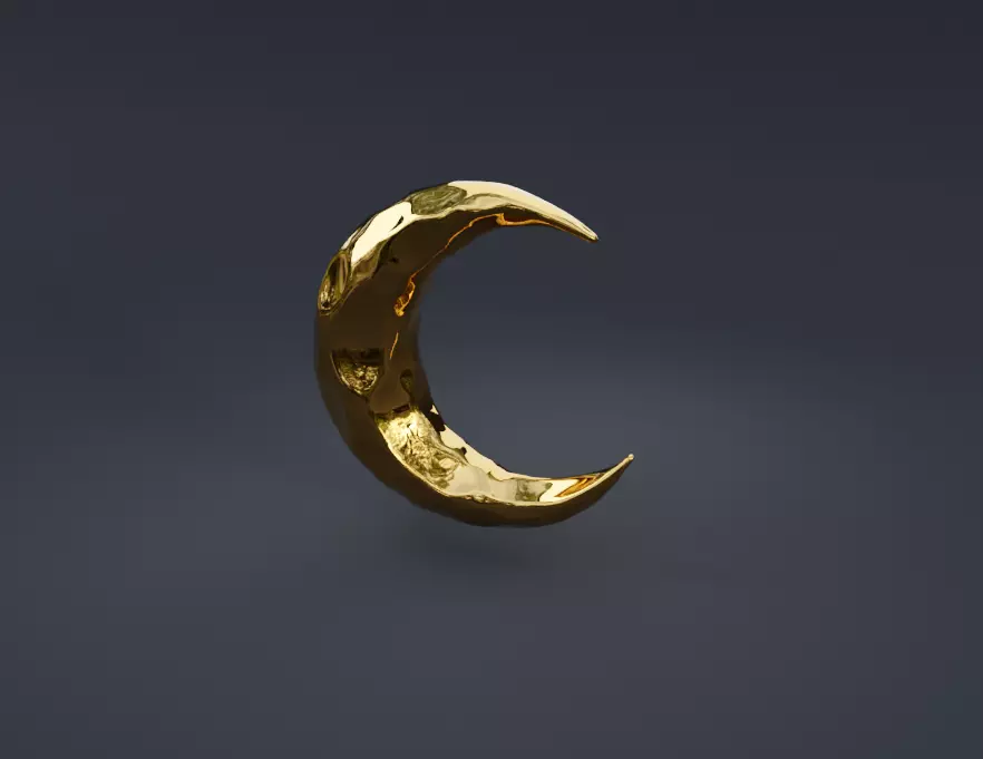 Golden Crescent Moon Symbol Low-poly 3D model_0