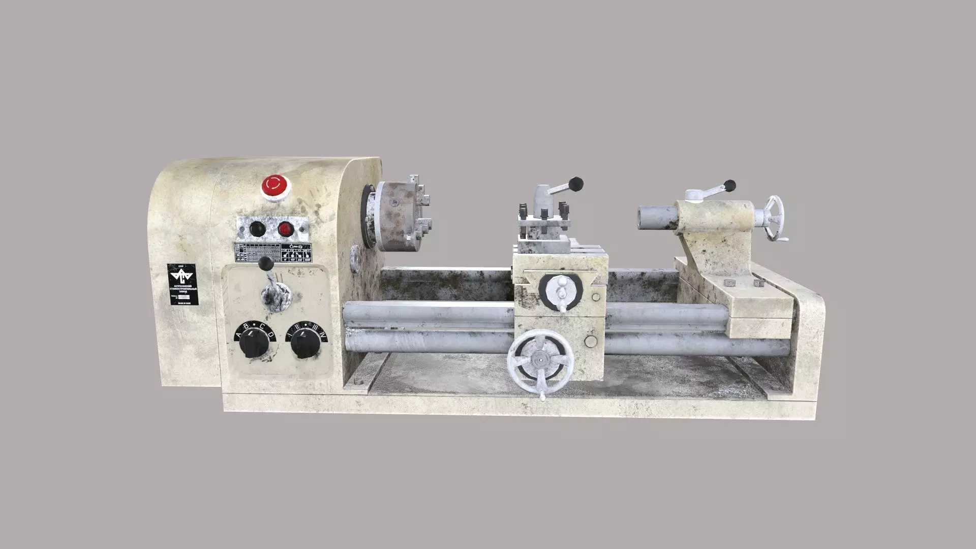 Lathe Machine Low-poly 3D model_0