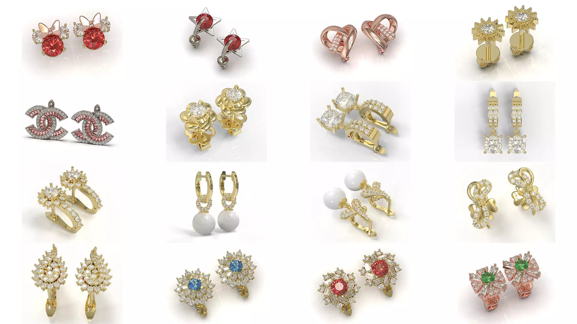 150 Earrings Diamond Hong Kong render detail 3D Model Collection 3D print model