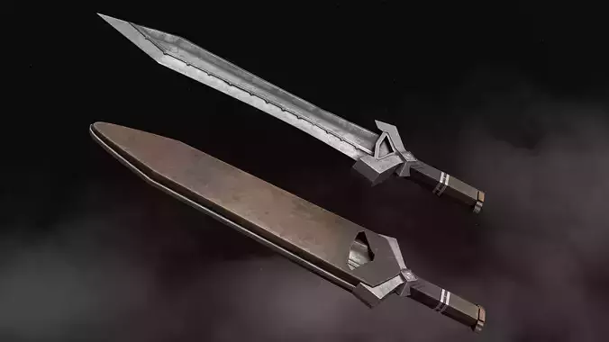 Sword and Scabbard - Dwarven Low-poly 3D model