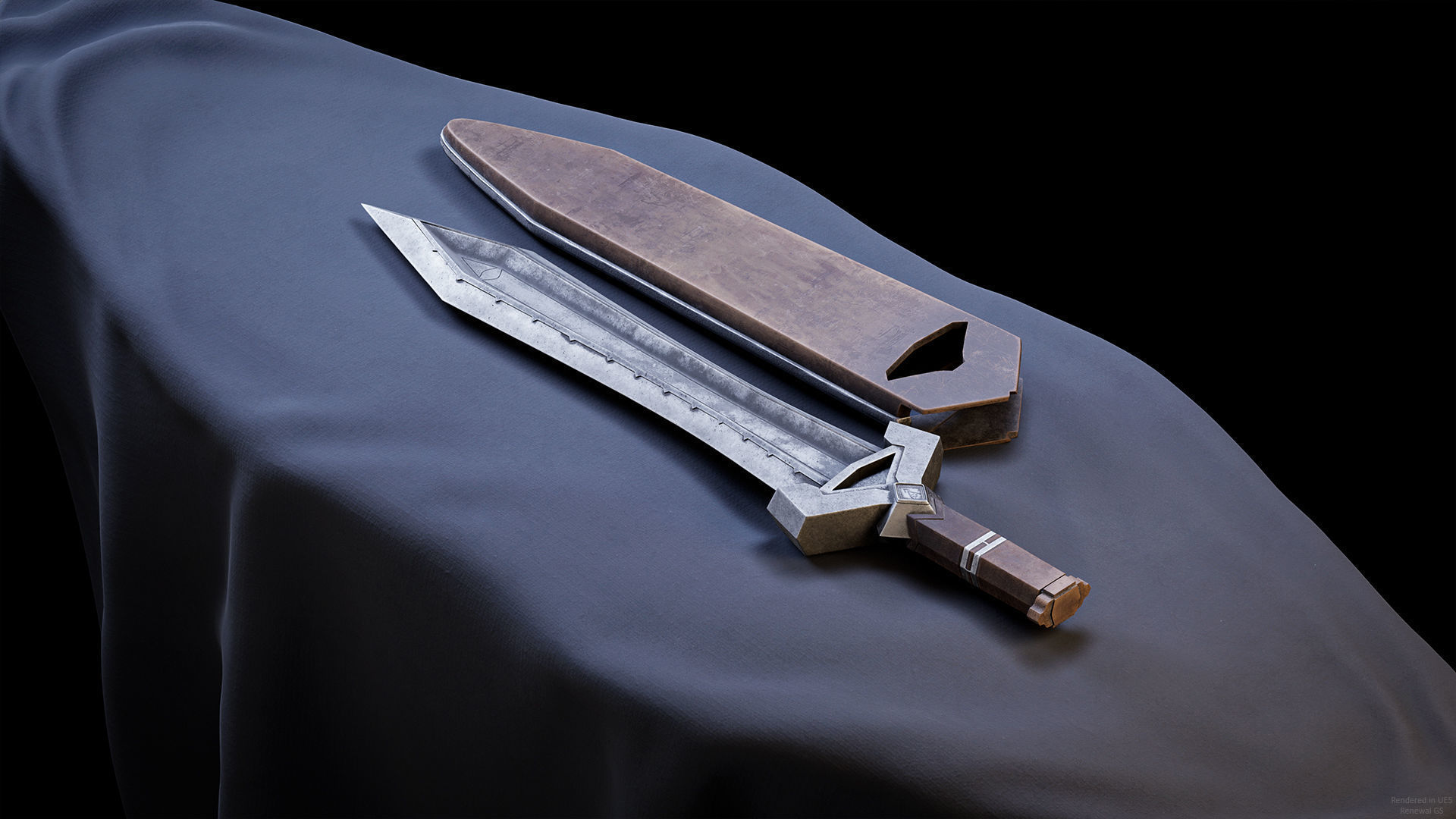 Sword and Scabbard - Dwarven Low-poly 3D model_4