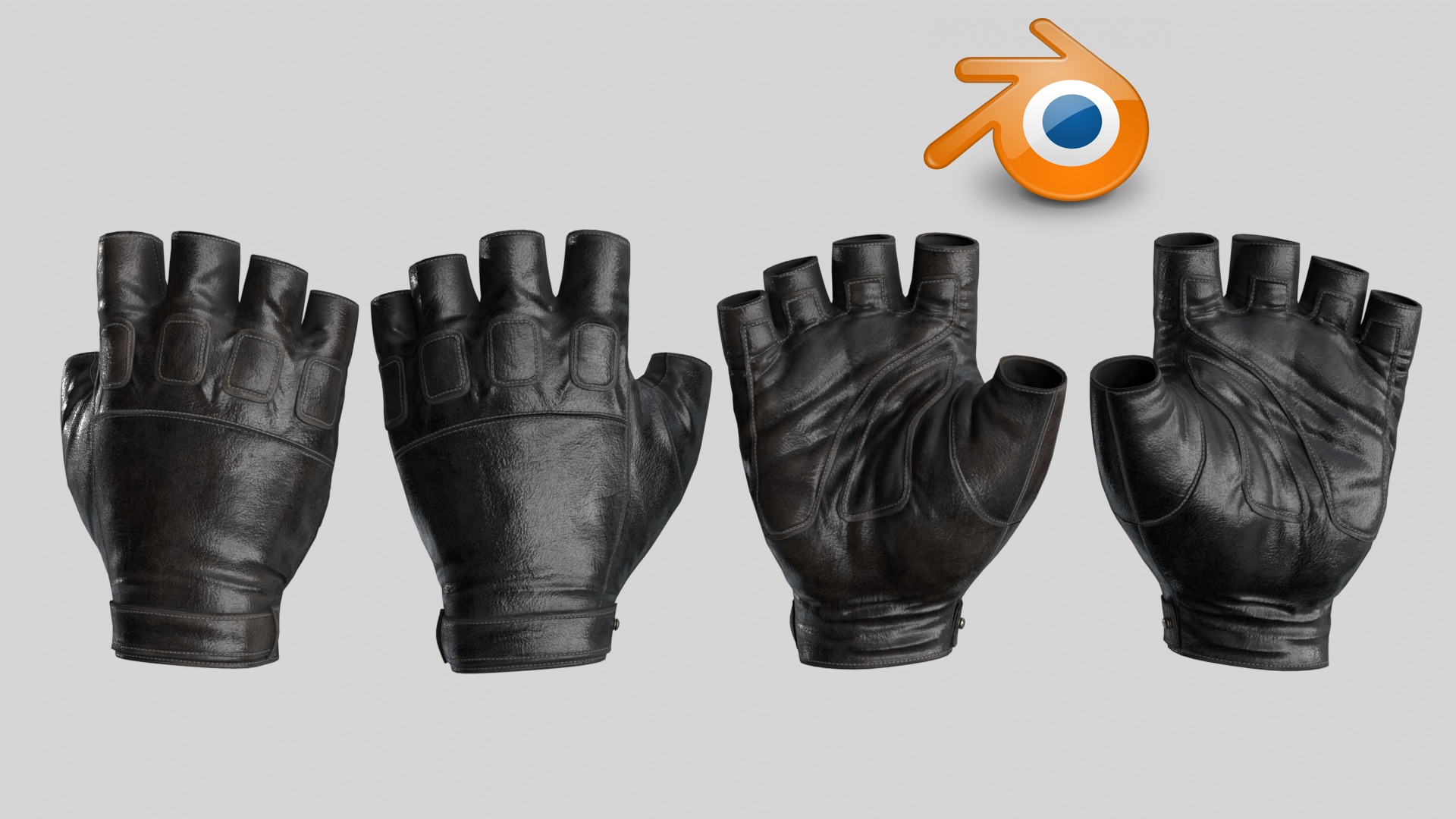 Fingerless Leather Gloves Low-poly 3D model_8