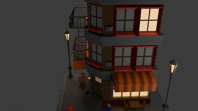 Low Poly Store front Low-poly 3D model