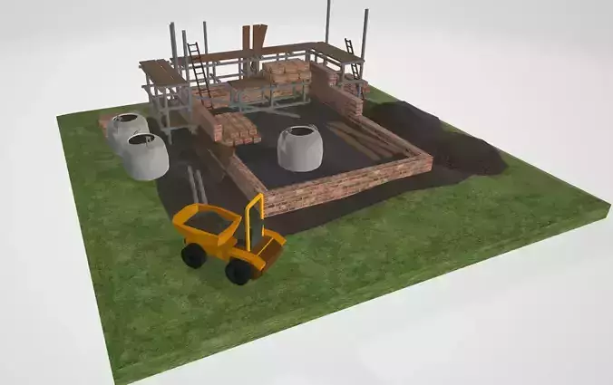 Low Poly Building Site Tile