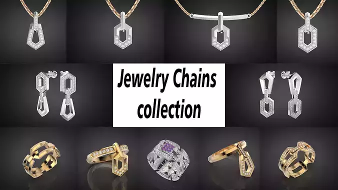 Fashion jewelry chains full set 3D Model Collection