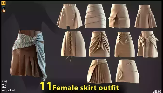 11 Female skirt outfit  MD  Clo3d OBJ  FBX  ZPRJ