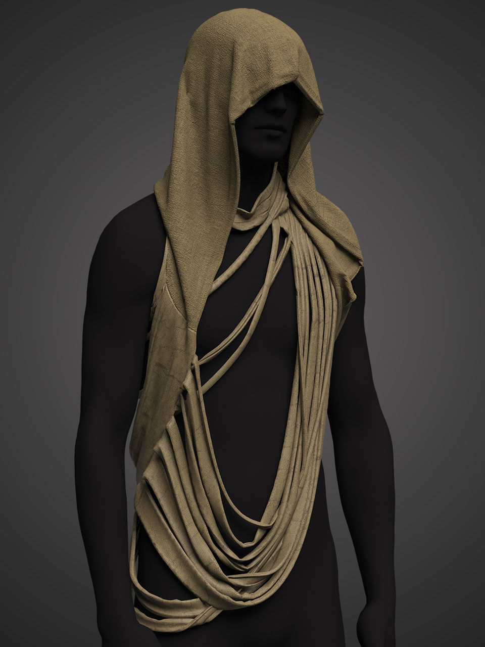 Game character wear -3 in 1 hooded cloak  3D model_6
