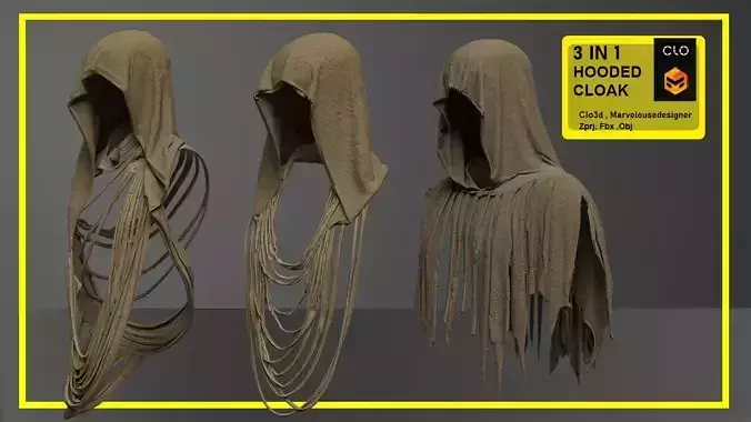 Game character wear -3 in 1 hooded cloak  3D model