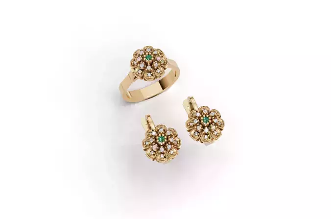 Retro Ring and Earring jewelry 3D print model