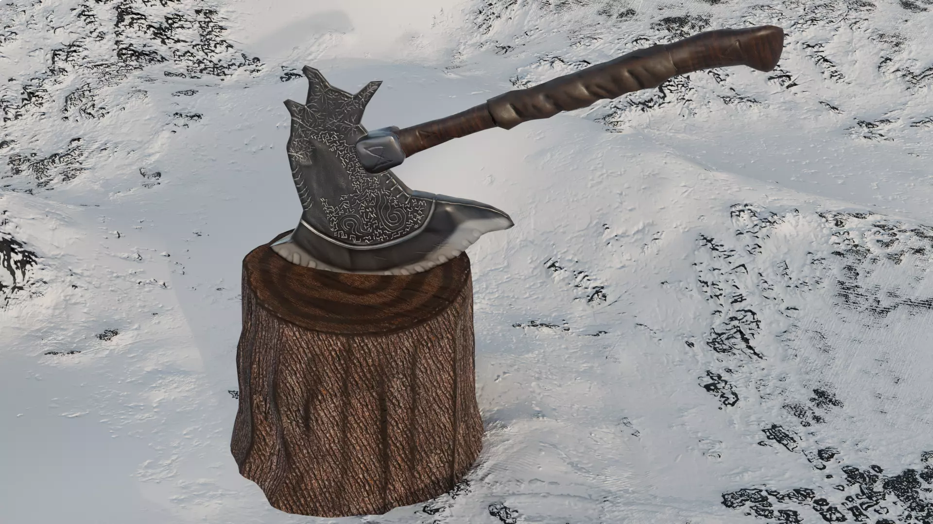 Rune axe Low-poly 3D model_0