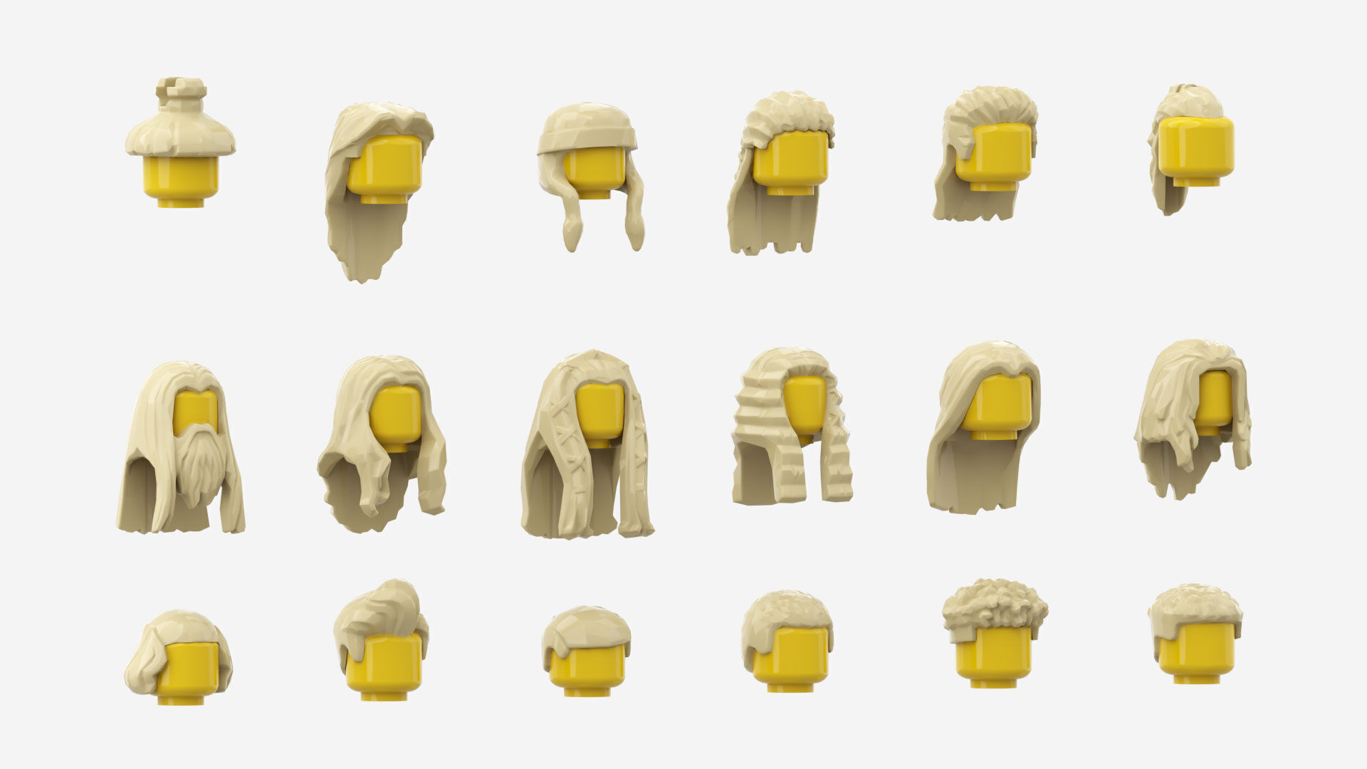 TwindBricks3D - Minifigure Hair pack 3 3D print model_1