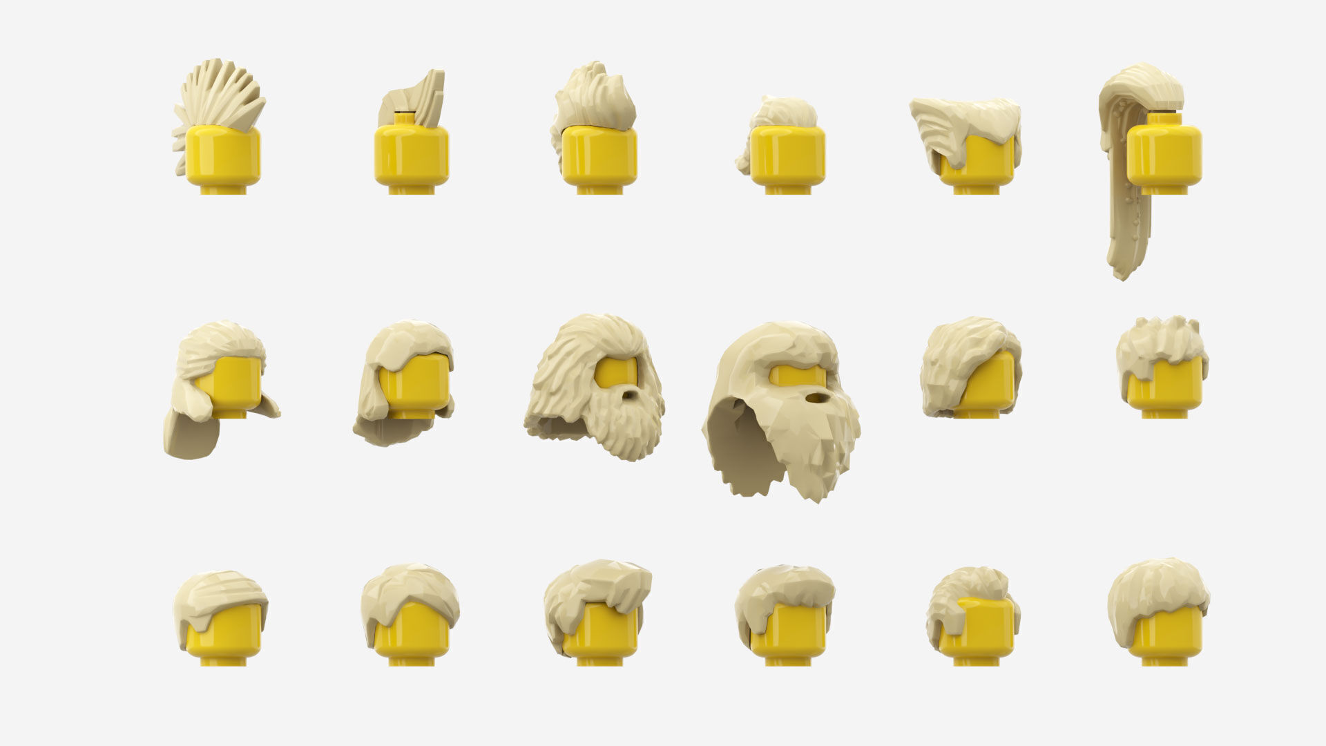 TwindBricks3D - Minifigure Hair pack 4 3D print model_1