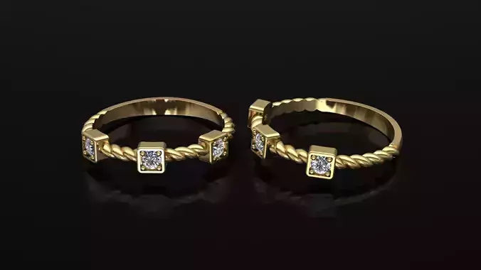 Diamond Gold Ring Square Model