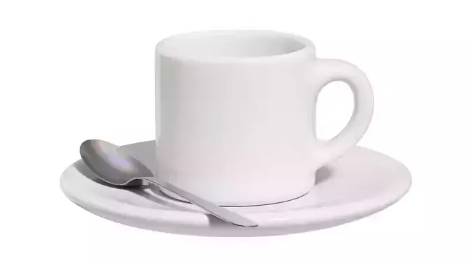 Coffee Cup With Saucer and Spoon 3D model