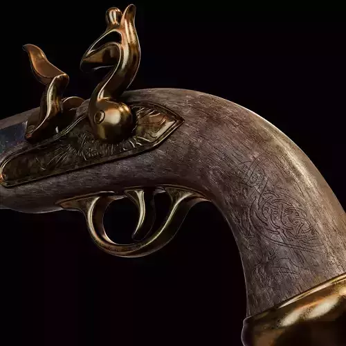 Feather and Flint - Game Ready Ornate Flintlock Pistol Low-poly 3D model