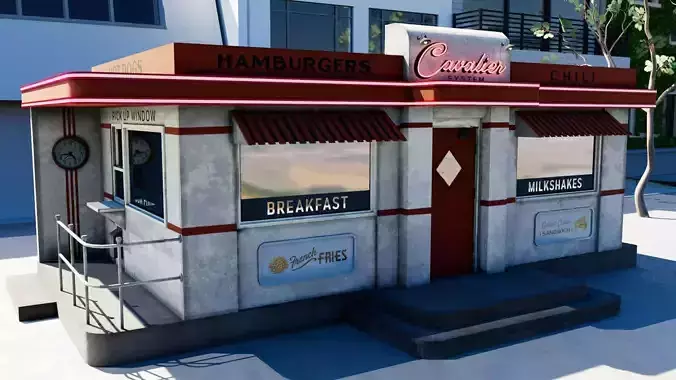 American Valentine Diner Restaurant Vintage - Low Poly Low-poly 3D model