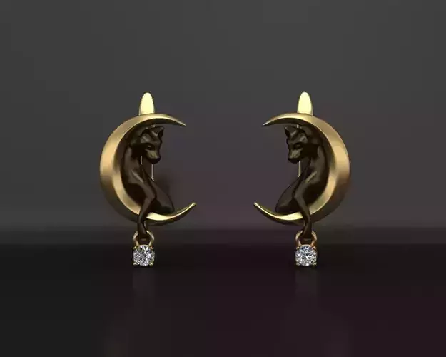 Cats on the moon earrings 3D pussycats 3D print model