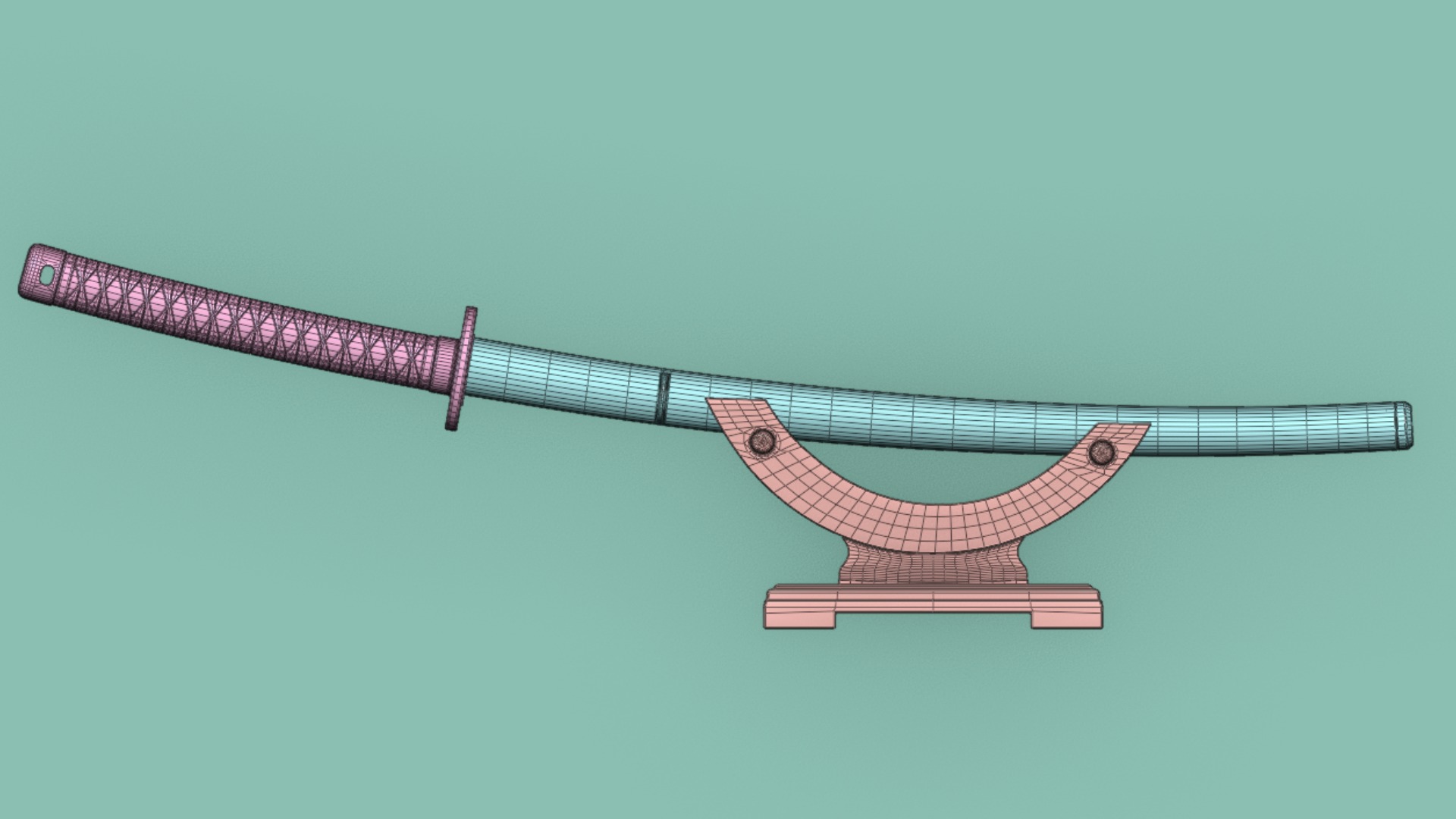 Red Katana a Saya a Sageo and Stand 3D model_14