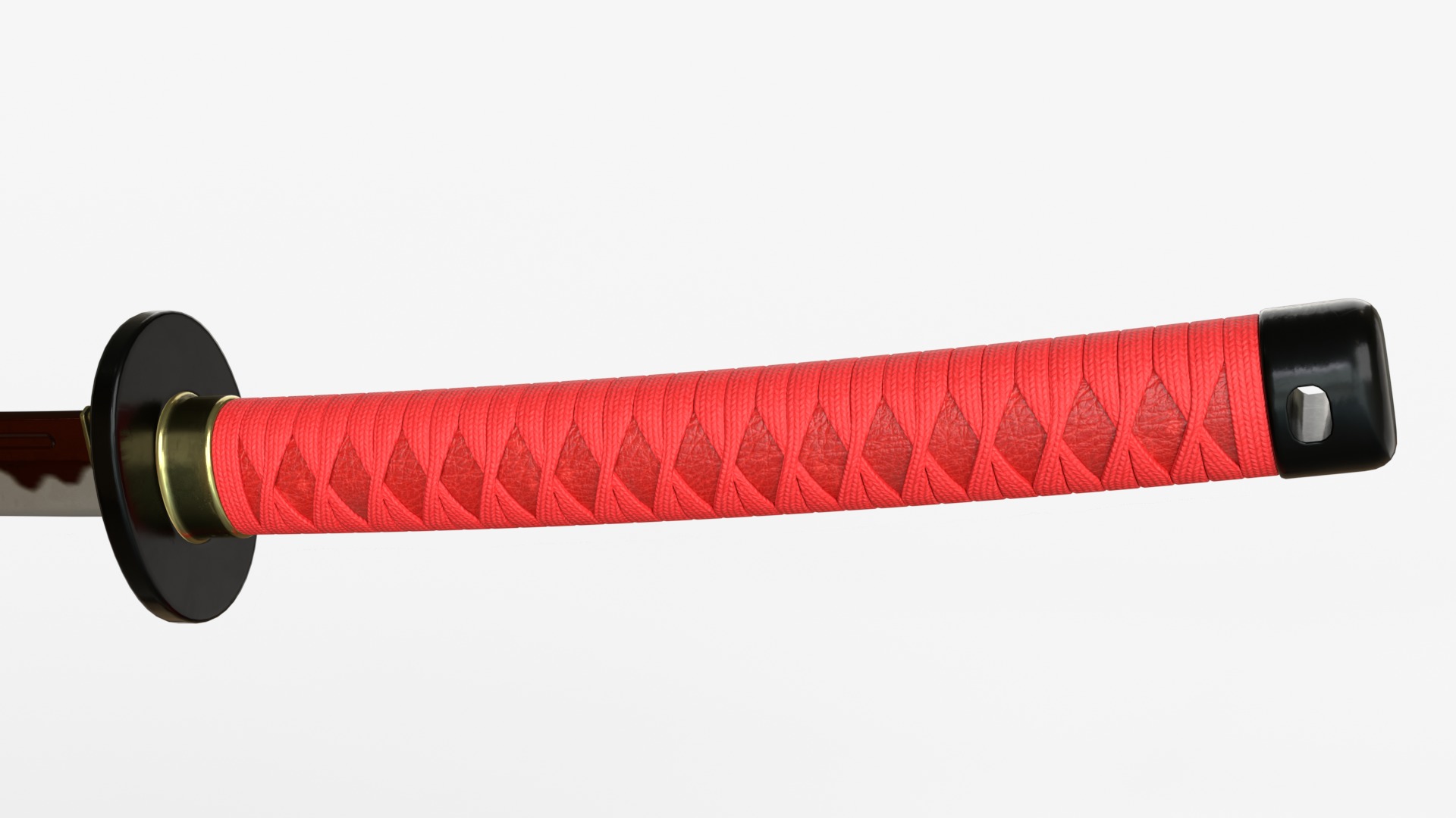 Red Katana a Saya a Sageo and Stand 3D model_6