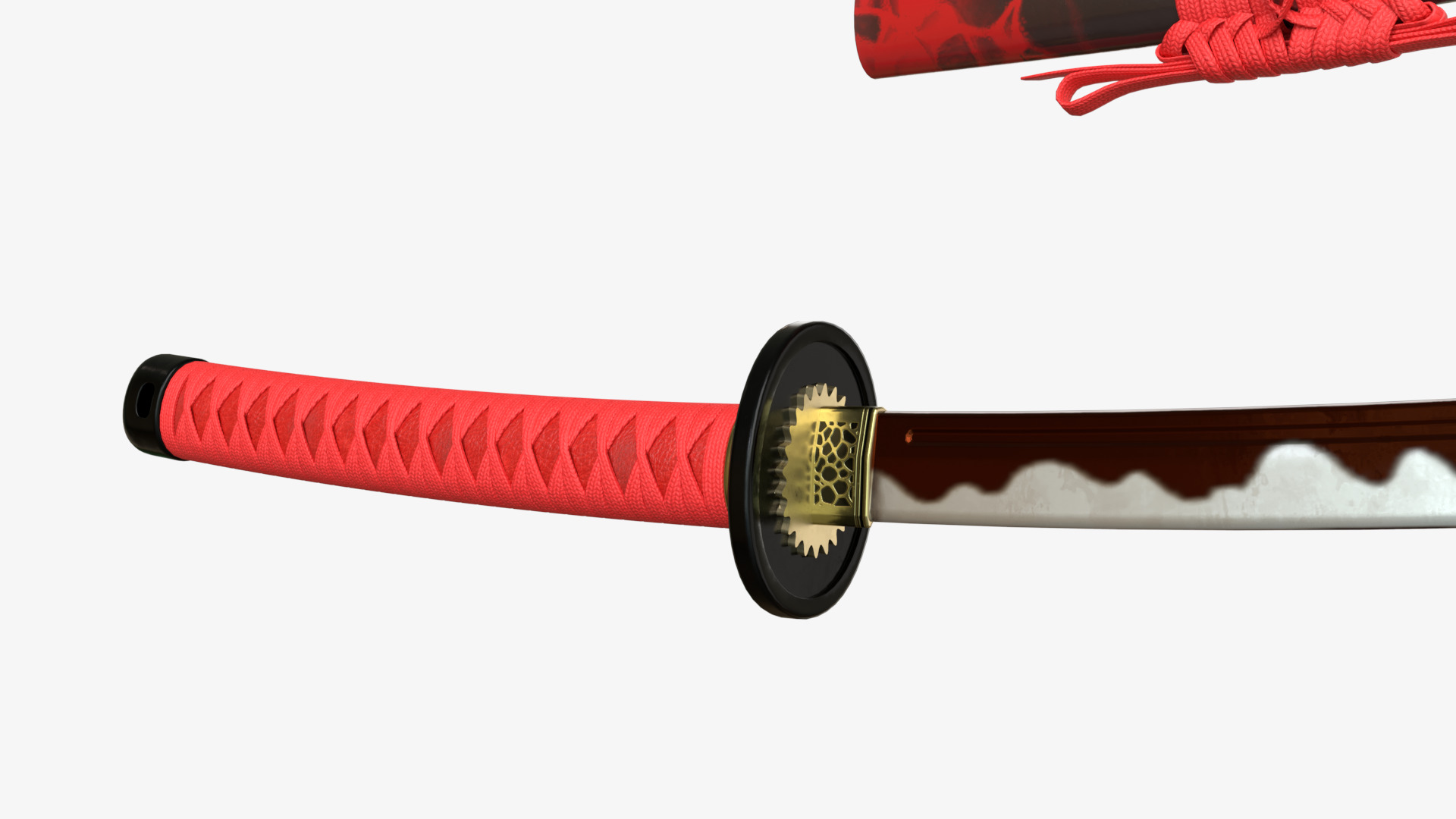 Red Katana a Saya a Sageo and Stand 3D model_10