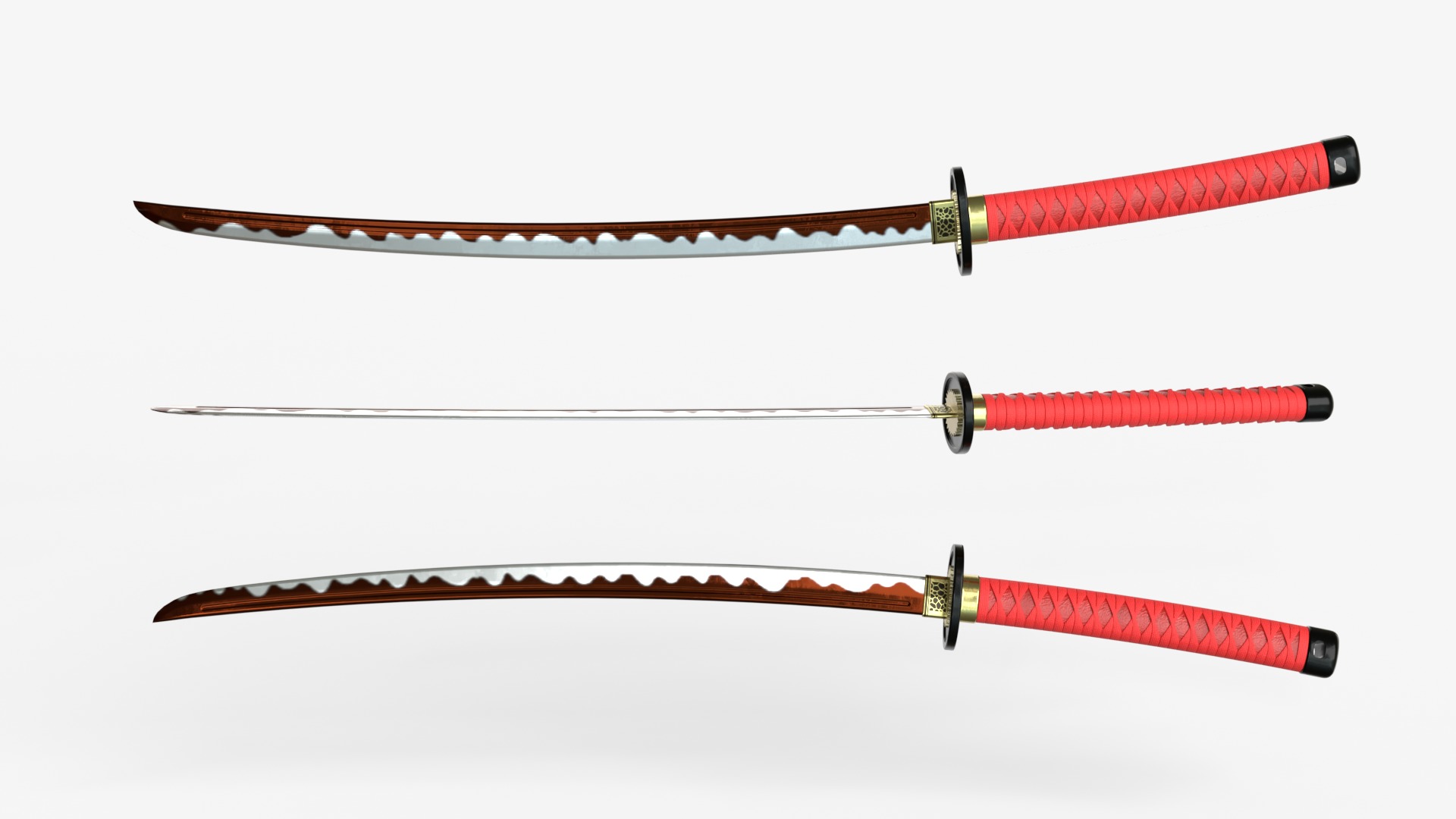Red Katana a Saya a Sageo and Stand 3D model_3