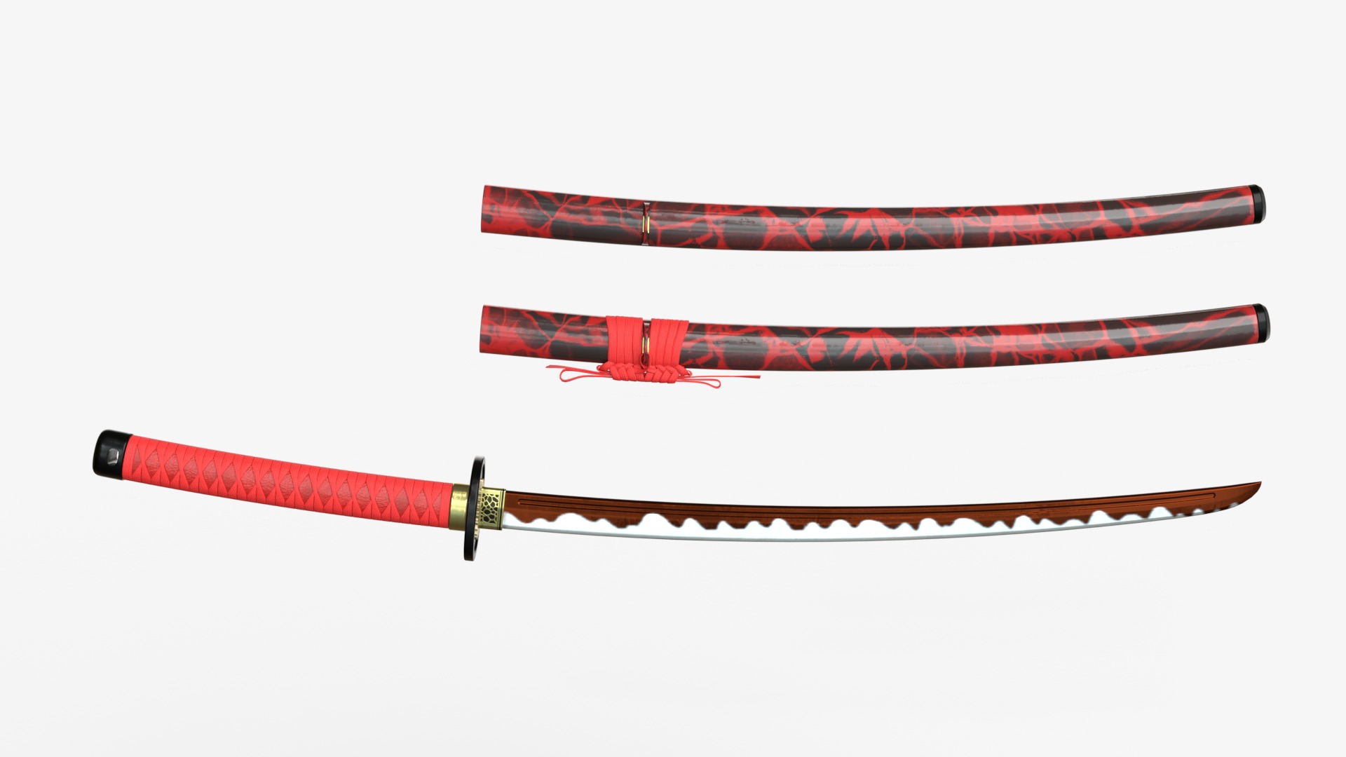 Red Katana a Saya a Sageo and Stand 3D model_4