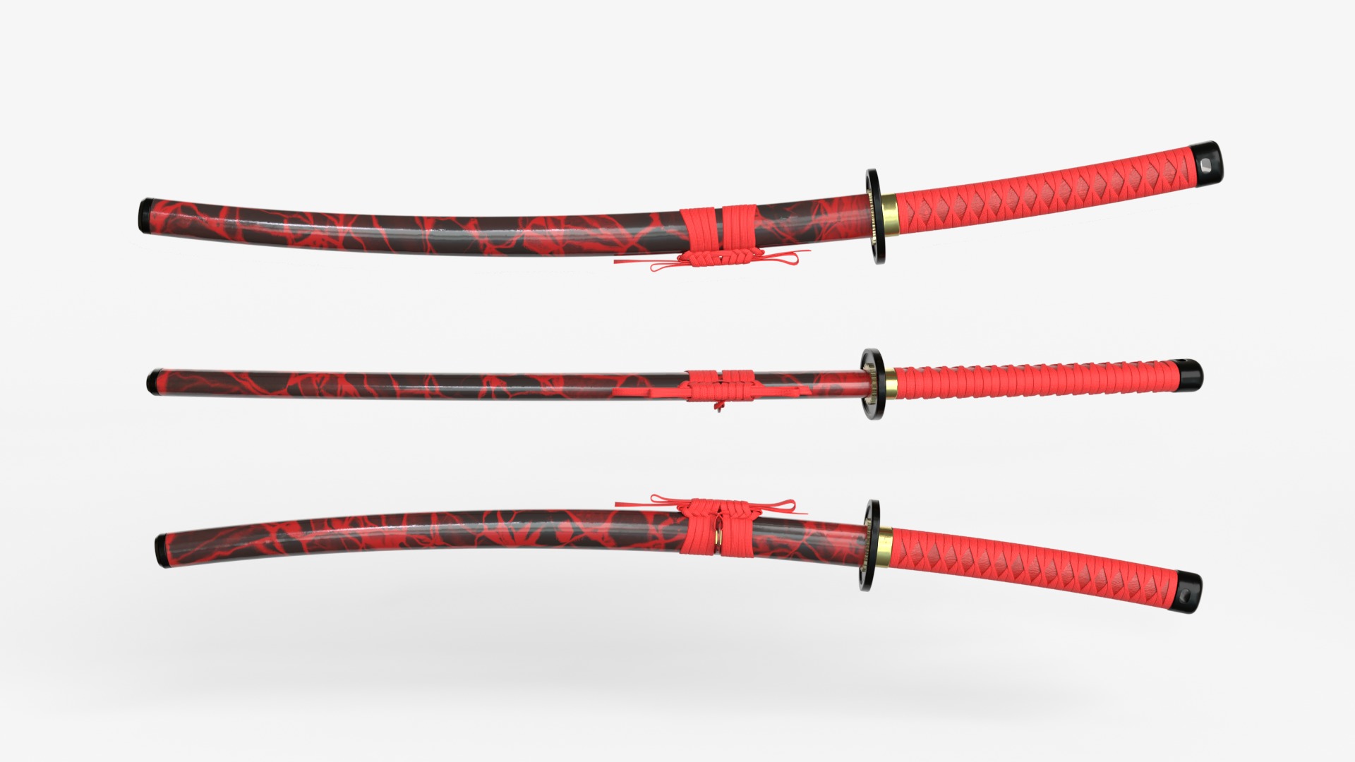 Red Katana a Saya a Sageo and Stand 3D model_2