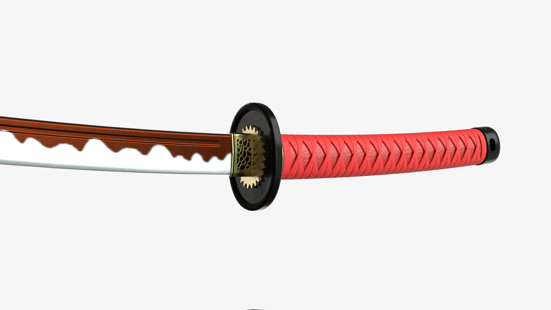 Red Katana a Saya a Sageo and Stand 3D model_5