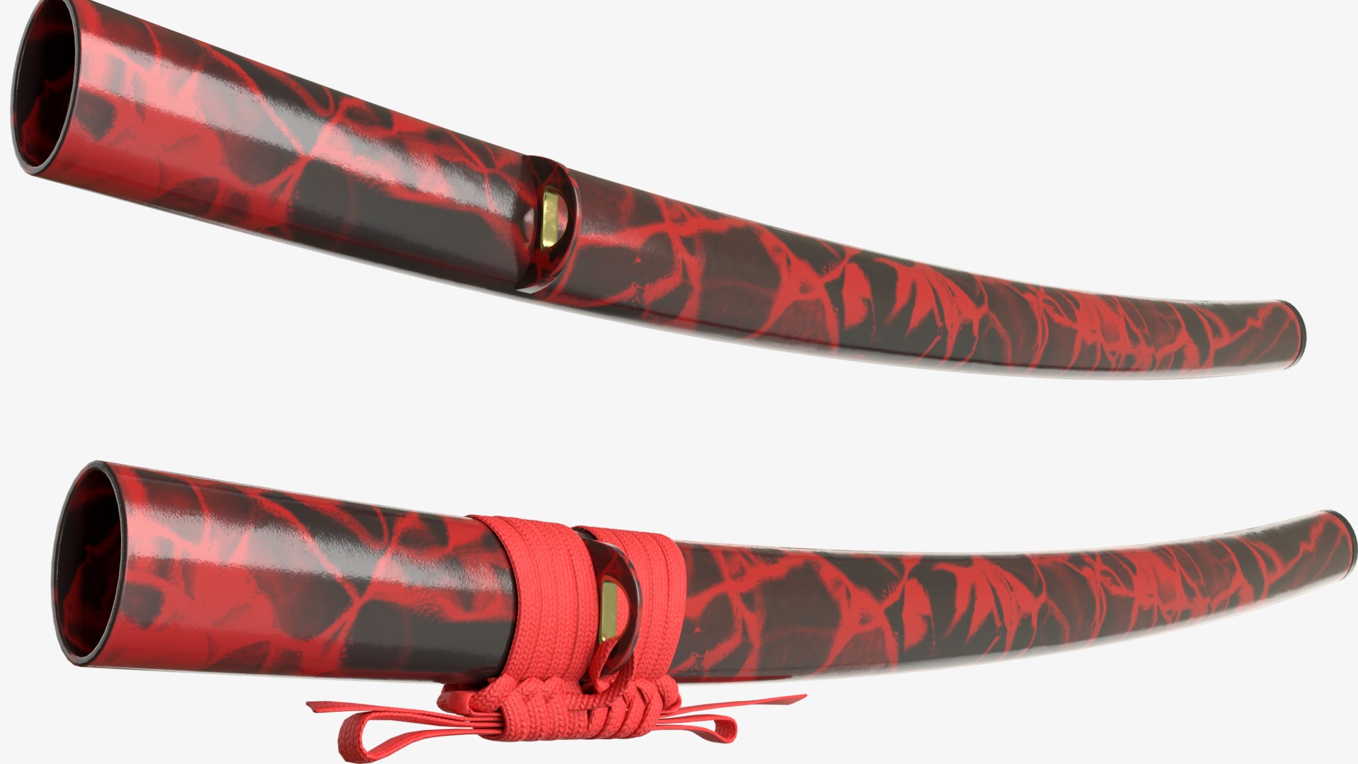 Red Katana a Saya a Sageo and Stand 3D model_8