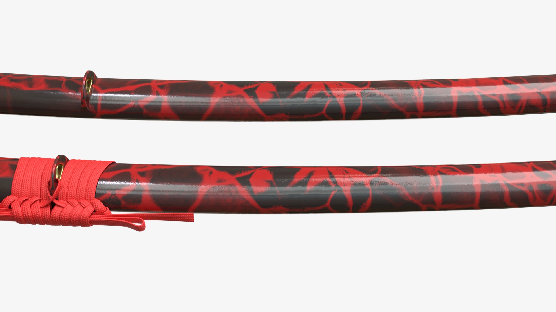 Red Katana a Saya a Sageo and Stand 3D model_9