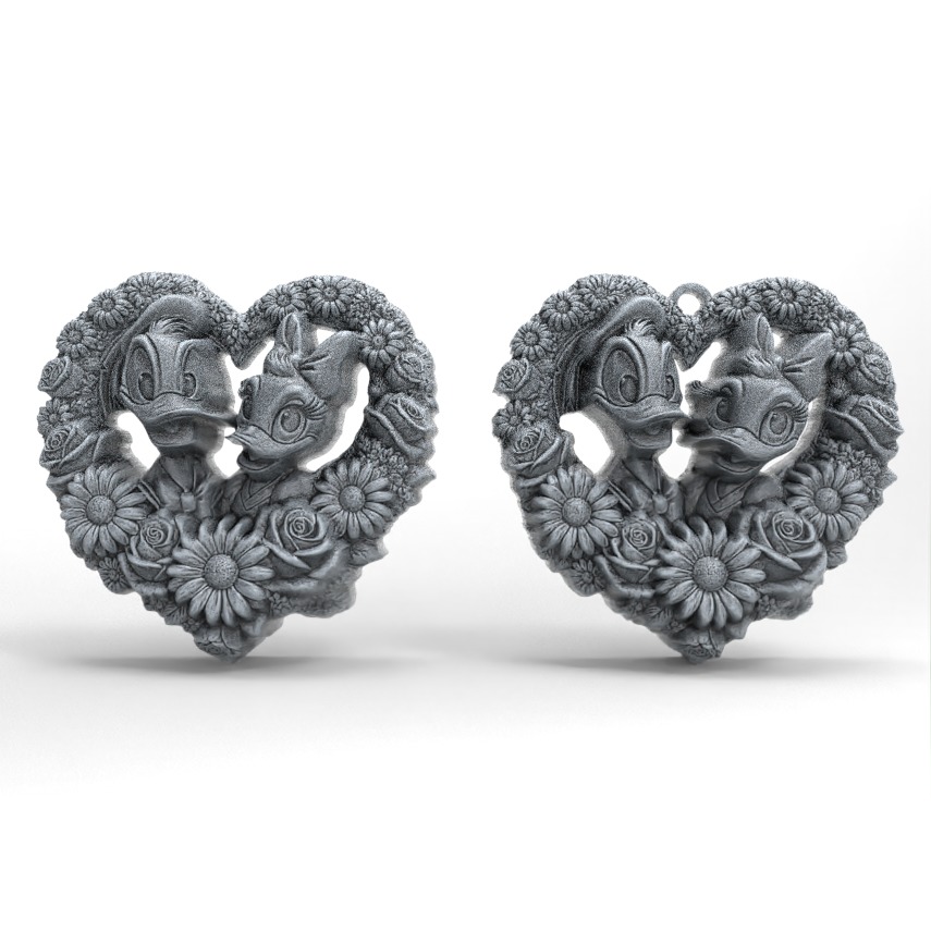 donald duck and daisy love heart frame 3D print model_1