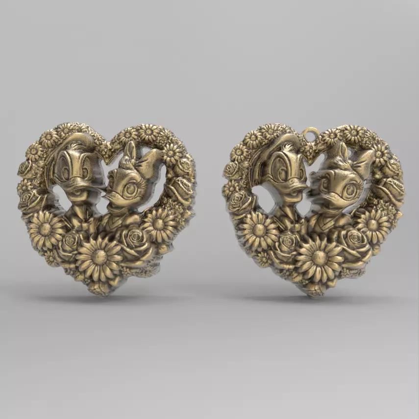 donald duck and daisy love heart frame 3D print model_0