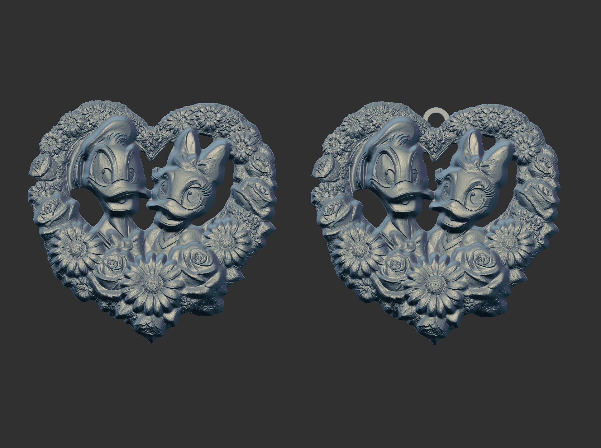 donald duck and daisy love heart frame 3D print model_3