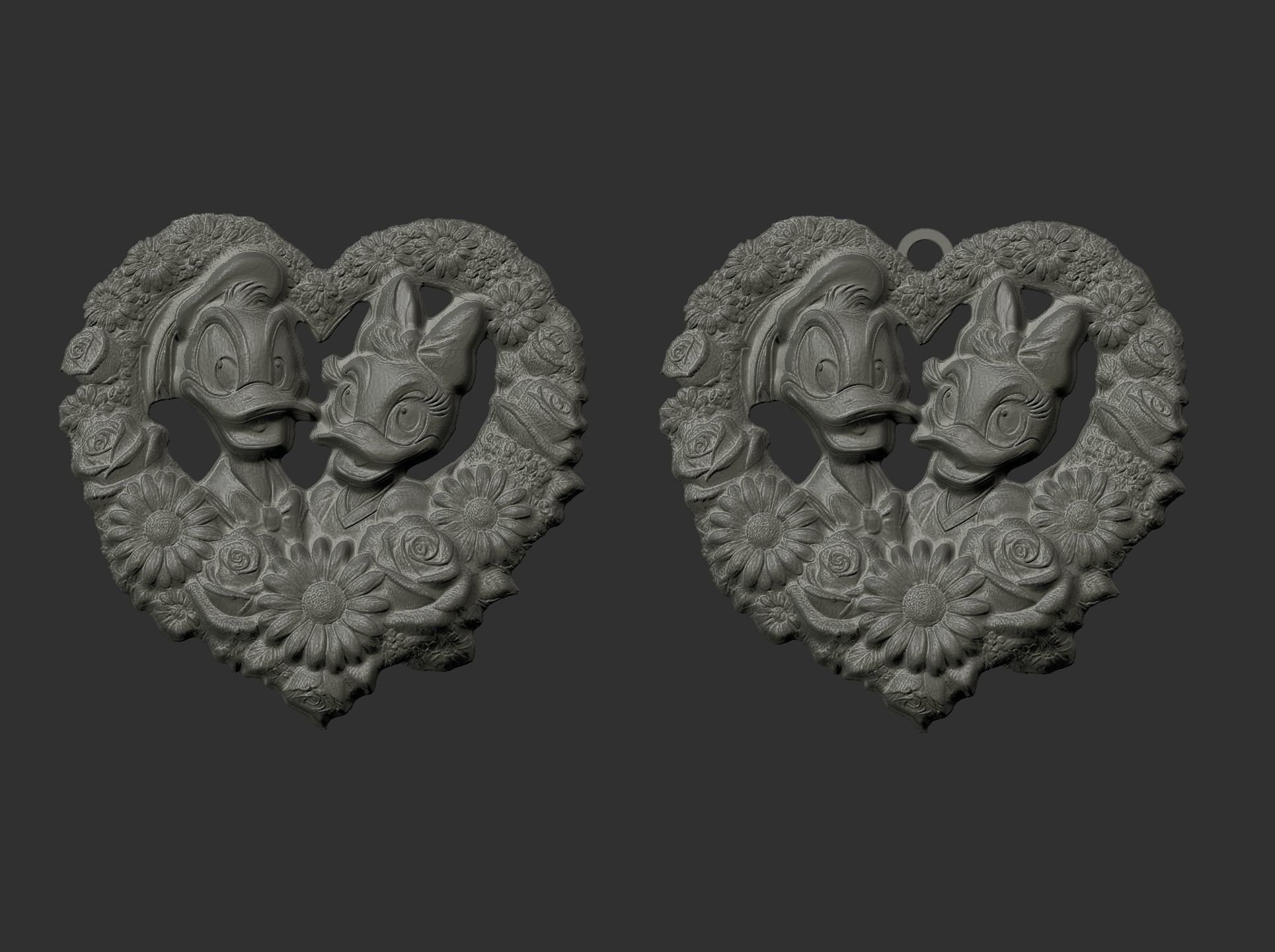 donald duck and daisy love heart frame 3D print model_7