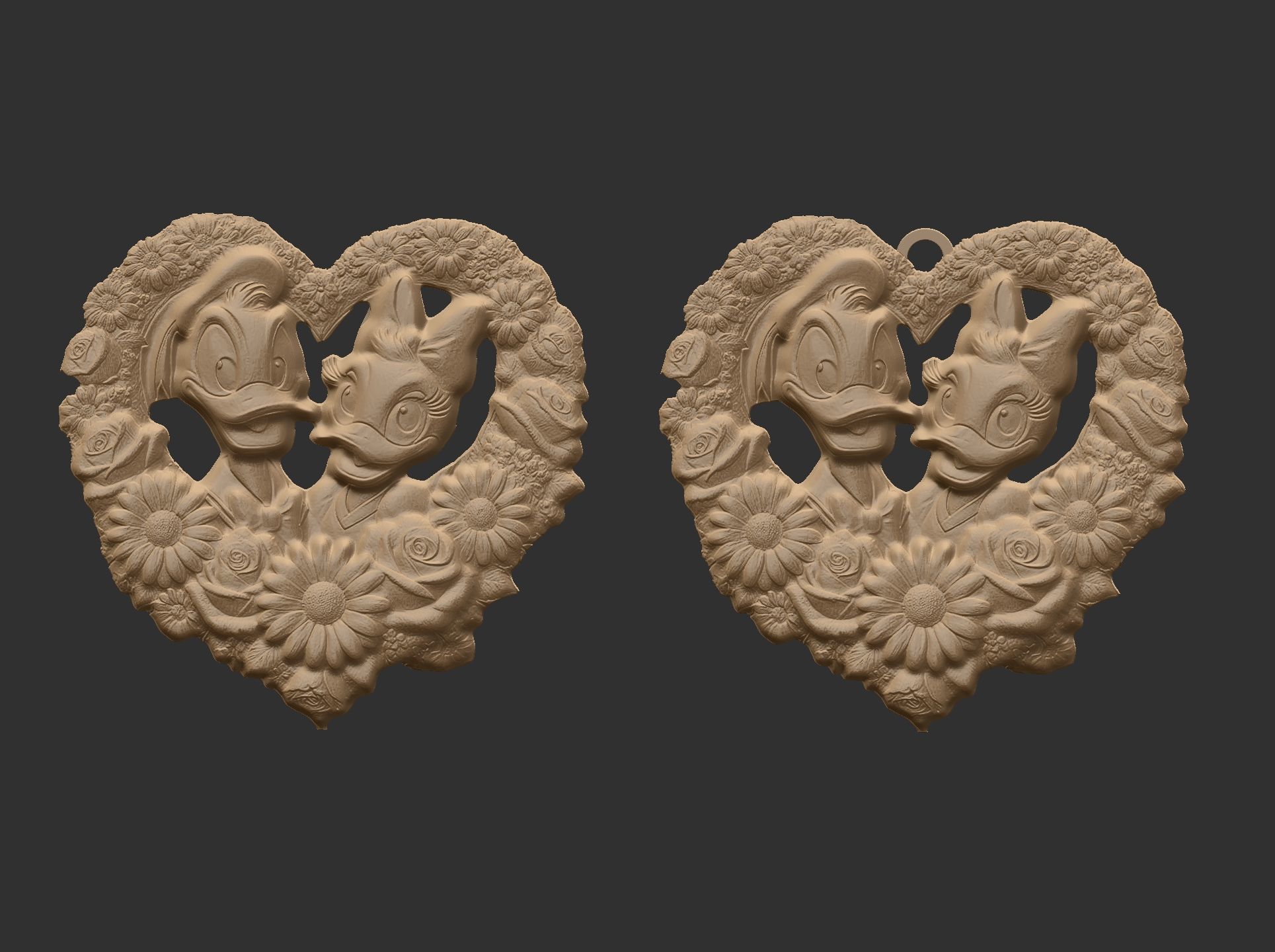 donald duck and daisy love heart frame 3D print model_8