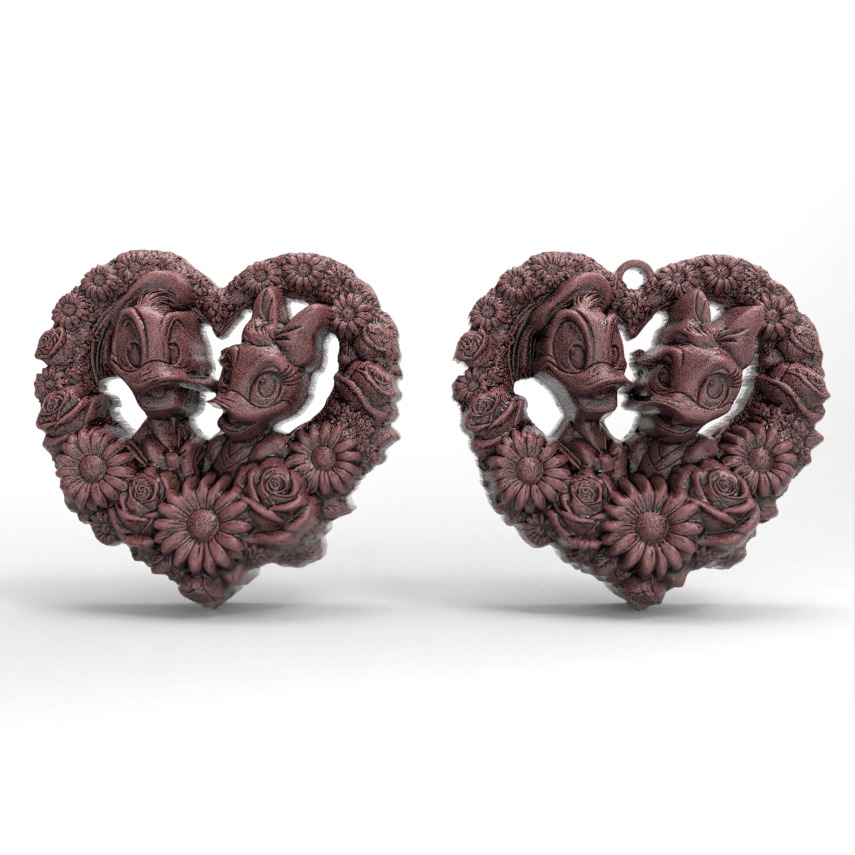 donald duck and daisy love heart frame 3D print model_2