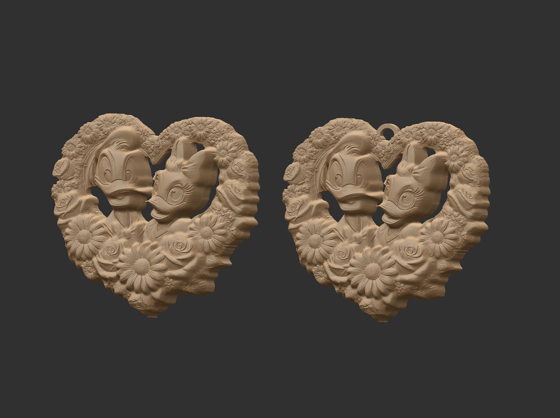 donald duck and daisy love heart frame 3D print model_5