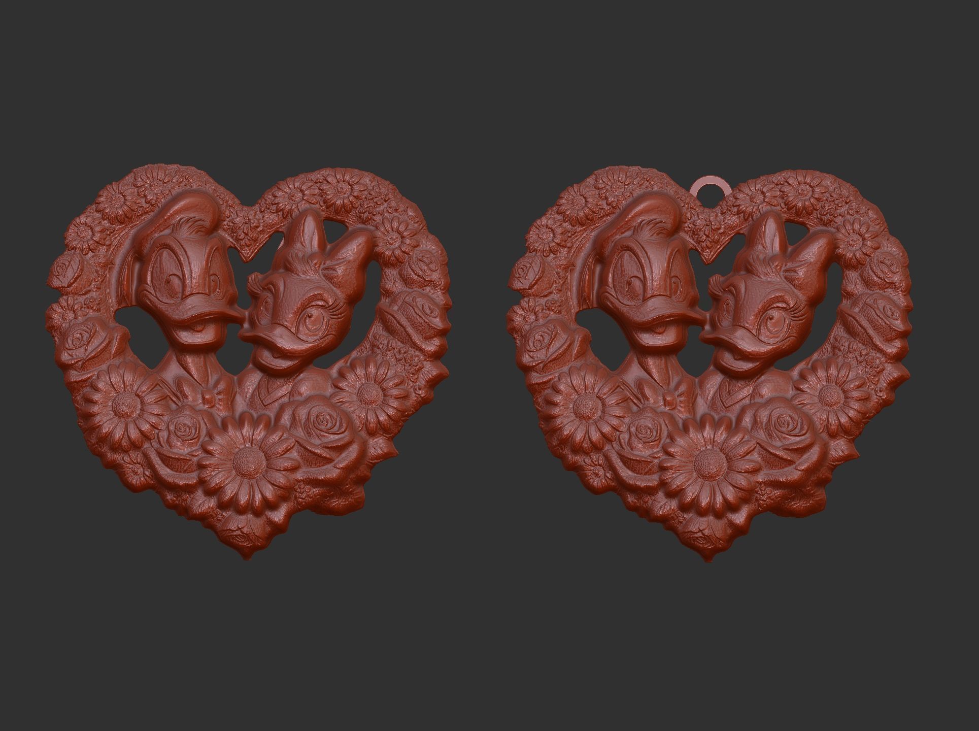 donald duck and daisy love heart frame 3D print model_4