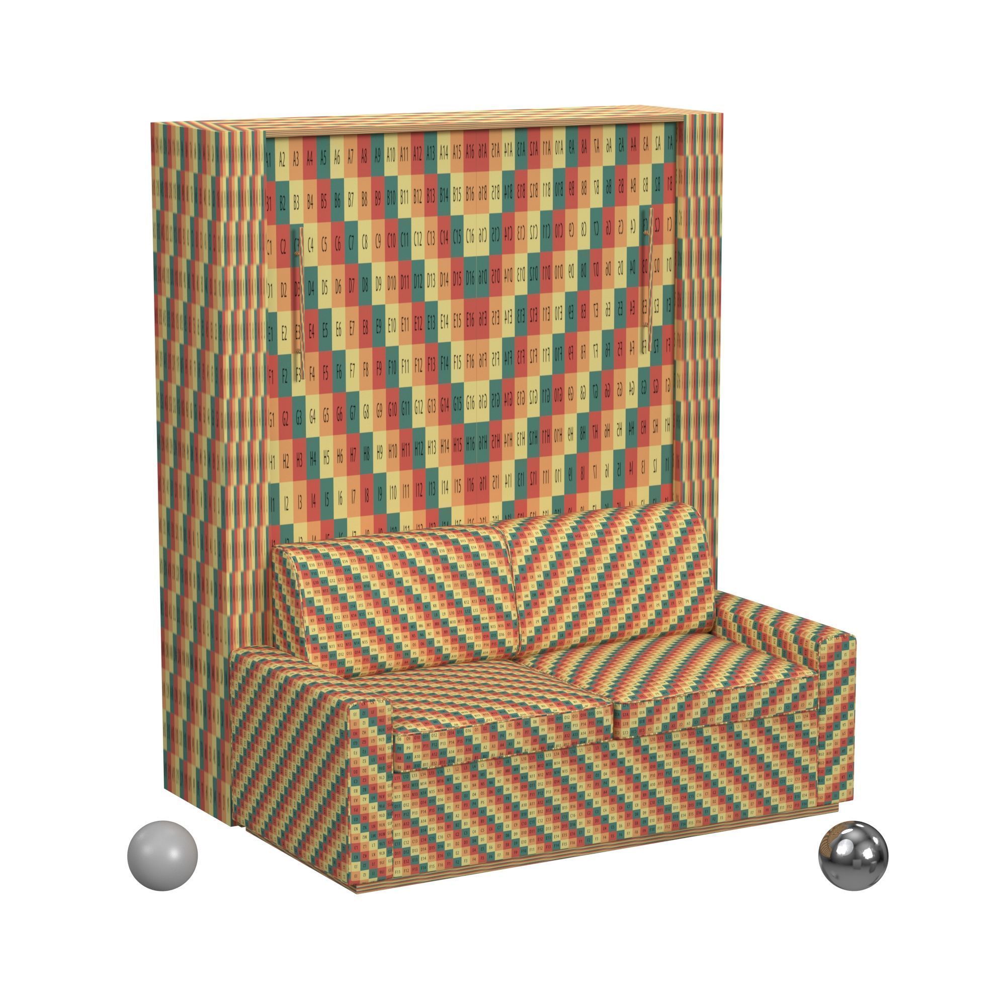  Sofa Wall Bed In White With Grey Fabric 3D model_2