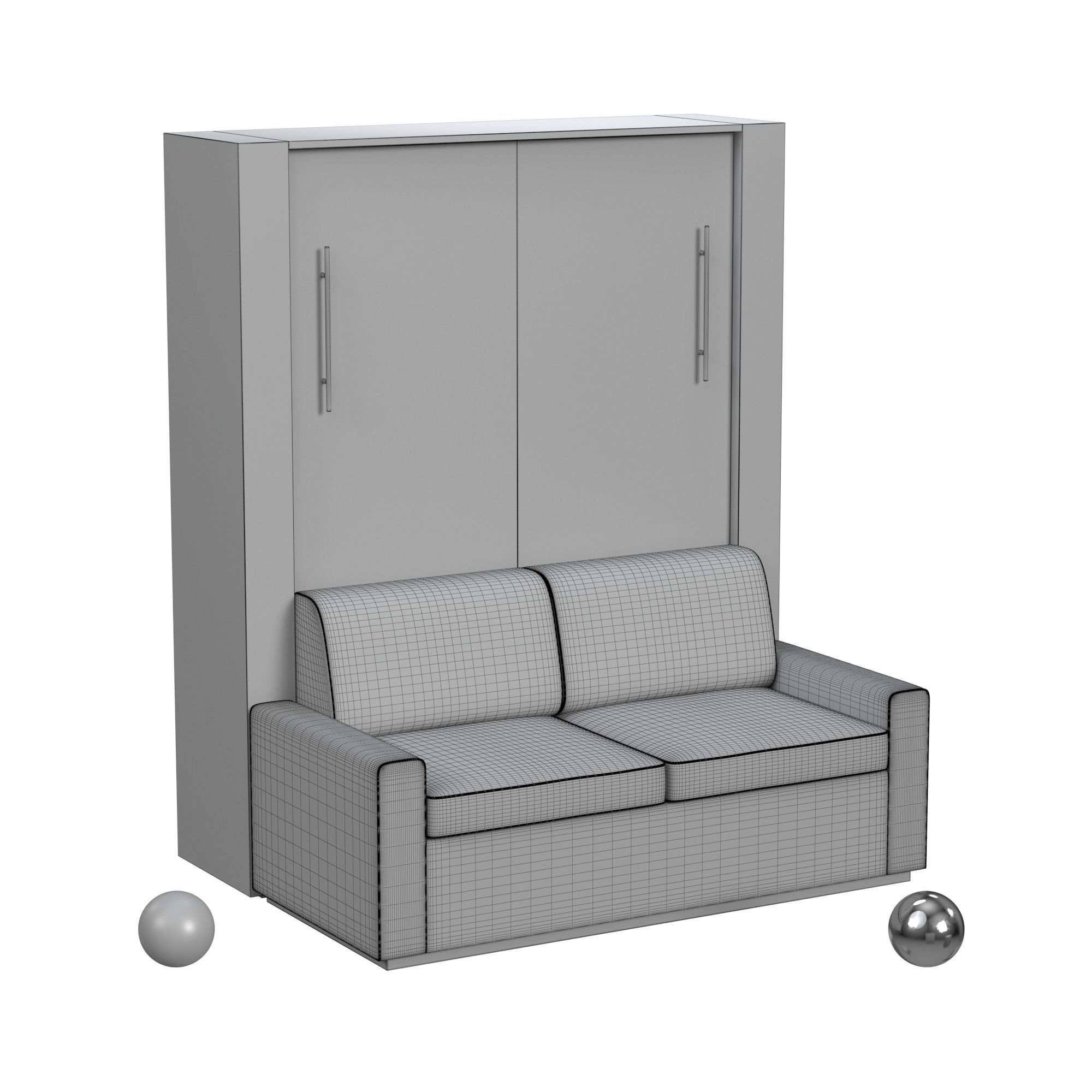  Sofa Wall Bed In White With Grey Fabric 3D model_3
