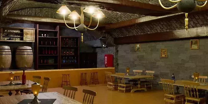 Bar interior - Bar with tables - sofa - wine - TEXTURIZED