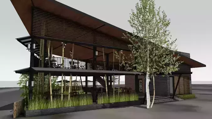 3D model sketchup of luxury coffee shop  and contemporary design