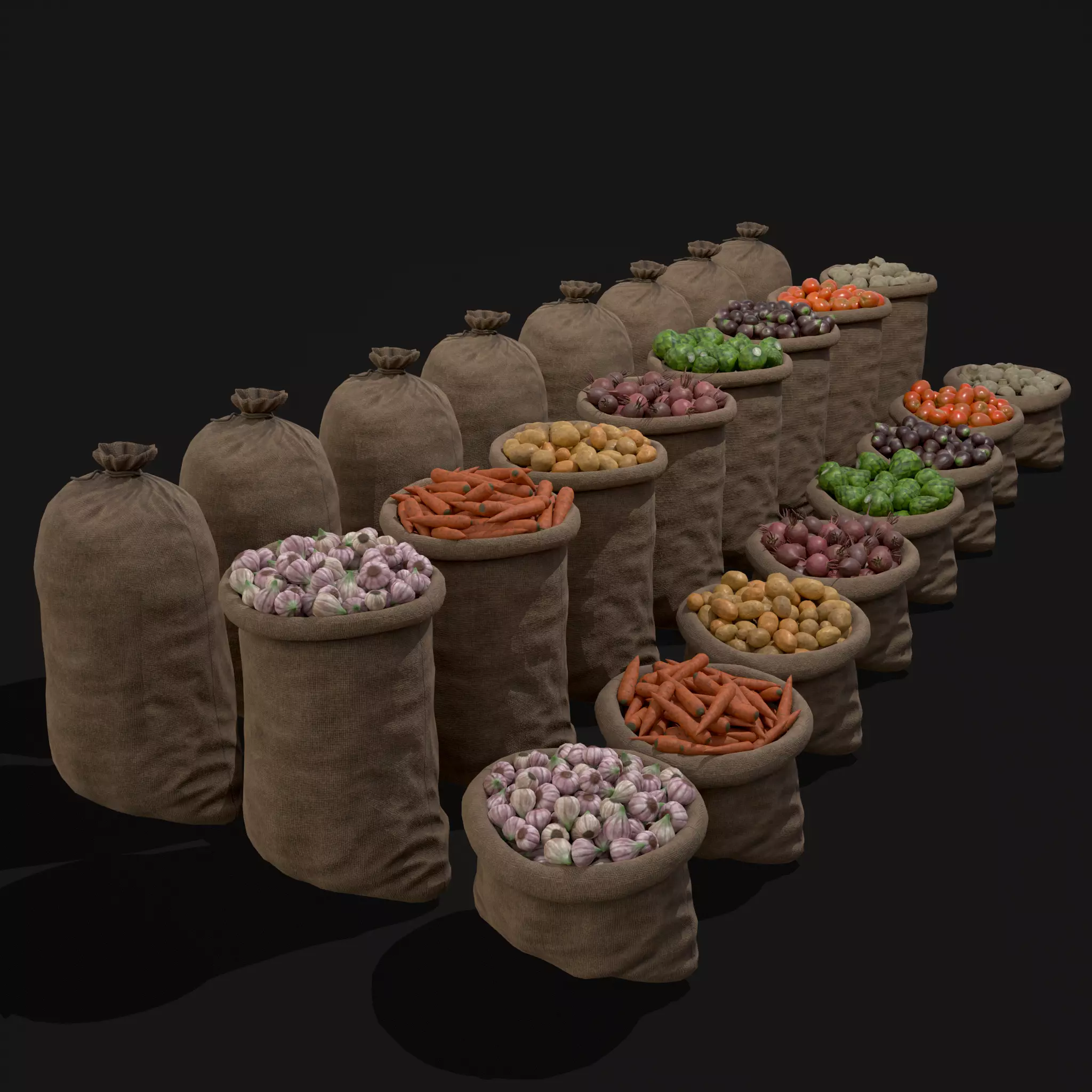 Sacks of Veggies Low-poly 3D model_0