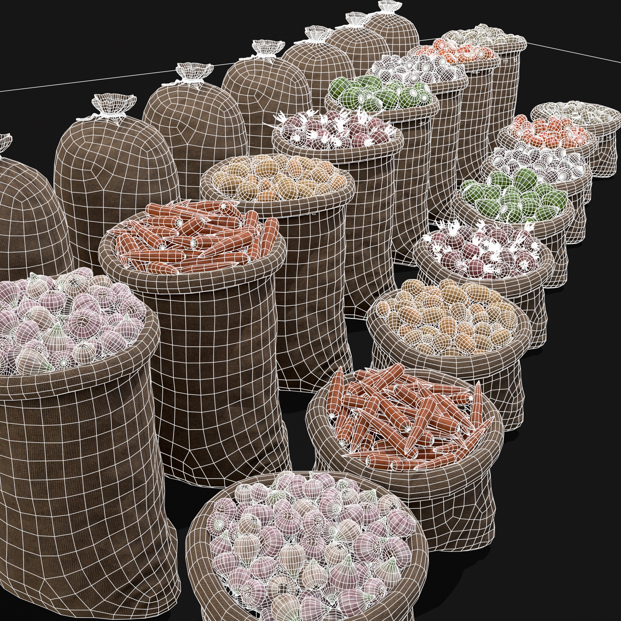Sacks of Veggies Low-poly 3D model_10