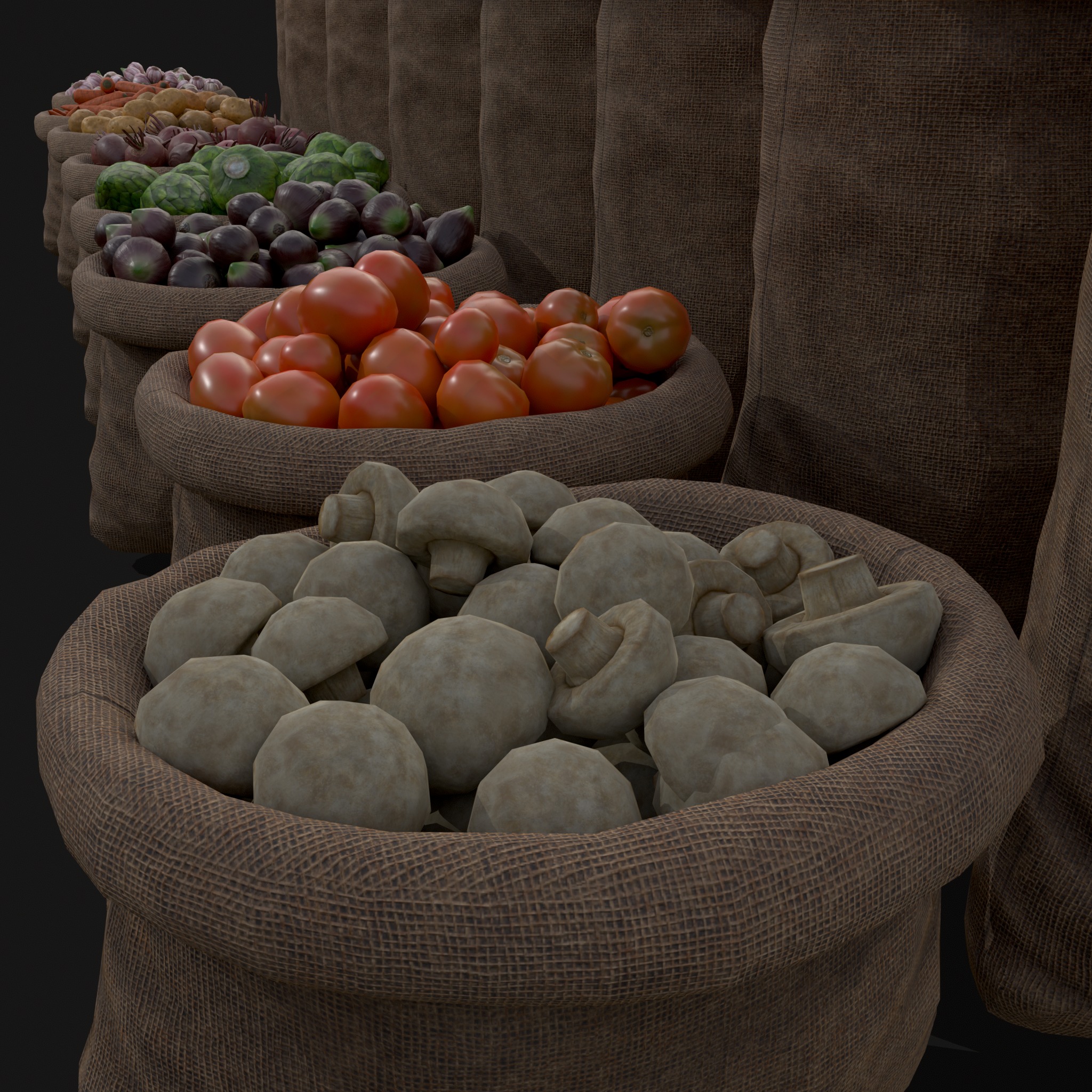 Sacks of Veggies Low-poly 3D model_19