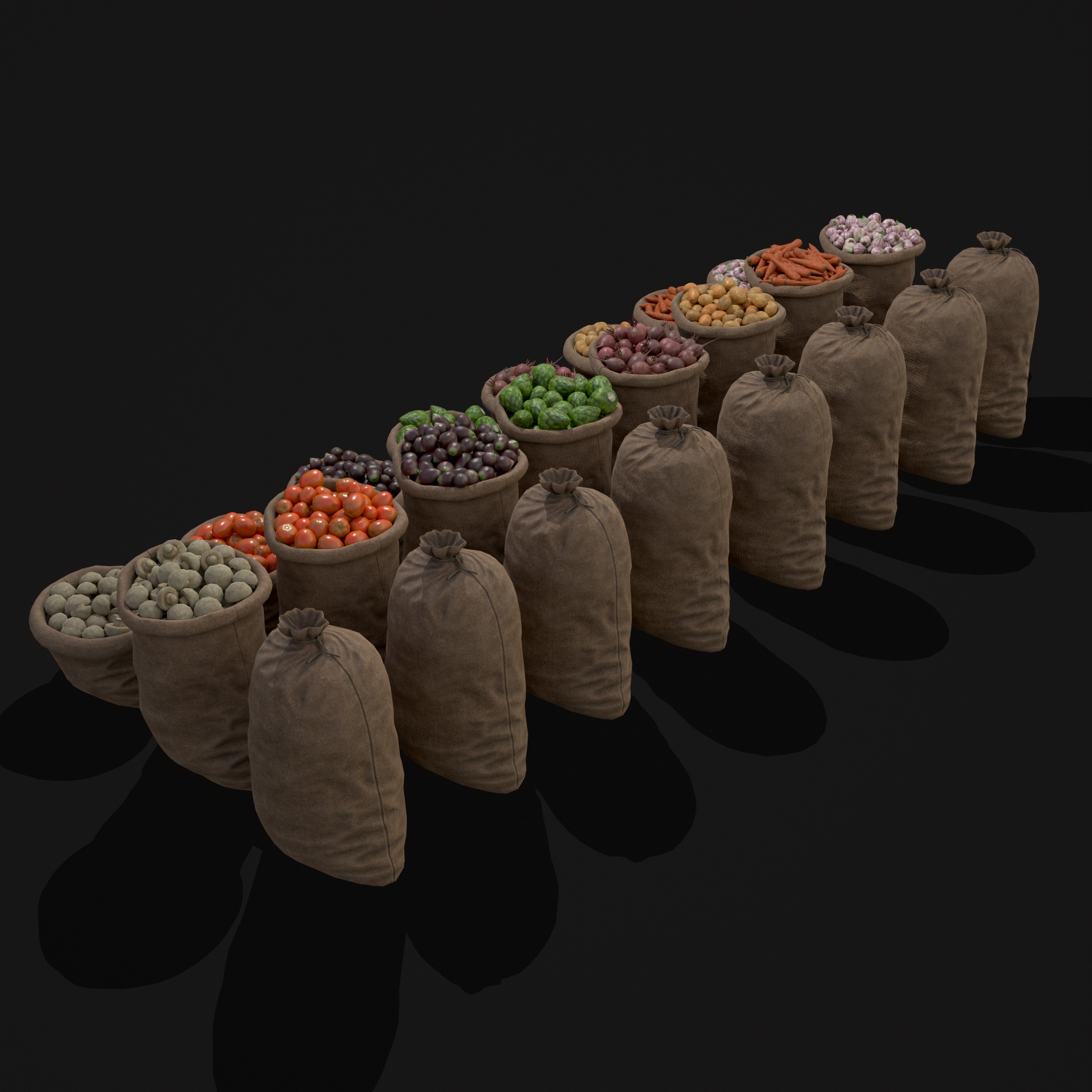 Sacks of Veggies Low-poly 3D model_13