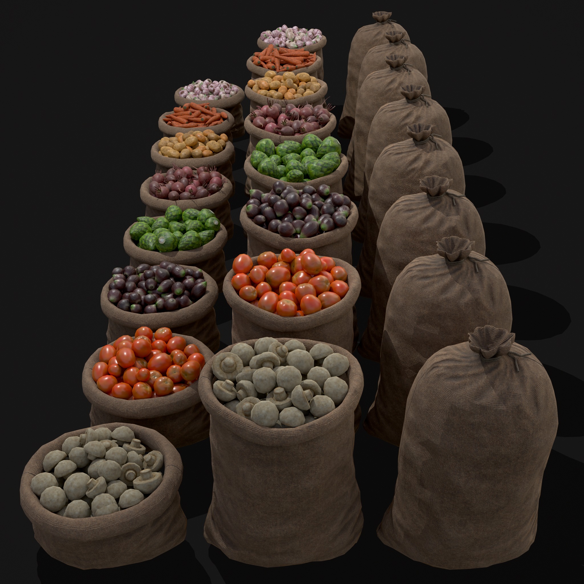Sacks of Veggies Low-poly 3D model_12